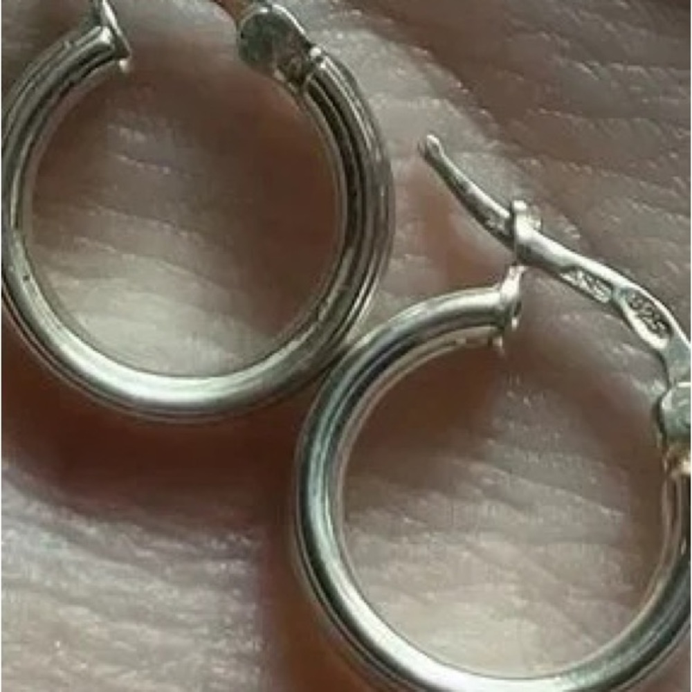 Sterling Silver Small Hoop Earrings - Silver - Picture 2 of 5